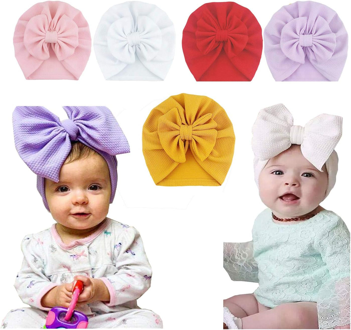Newborn Baby Girl Turban Hats - 5-Piece Headwrap Set for Infants and Toddlers