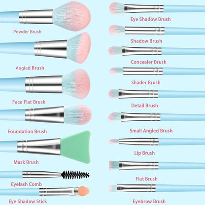 16-Piece Professional Makeup Brush Set with Makeup Sponge - Premium Synthetic Kabuki, Eyebrow, Concealer, and Eye Shadow Brushes (Blue)