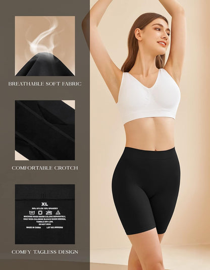 Women'S Slip Shorts for under Dresses, Seamless Smooth Comfortable Stretch Yoga & Bike Shorts