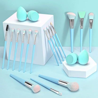 16-Piece Professional Makeup Brush Set with Makeup Sponge - Premium Synthetic Kabuki, Eyebrow, Concealer, and Eye Shadow Brushes (Blue)
