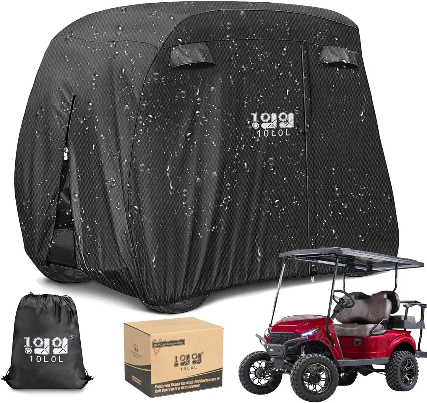Universal Golf Cart Covers for Yamaha, Club Car, EZGO, Waterproof 2/4 Passenger Heavy Duty Golf Cart Rain Covers with 3 Zipper Doors Extended Roof for Outdoor All-Weather Protection