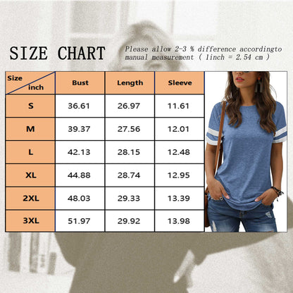 Women'S Short Sleeve Shirts Summer round Neck Tops Loose Fit Casual Striped Tee Cute T-Shirt Blue Tees 2025