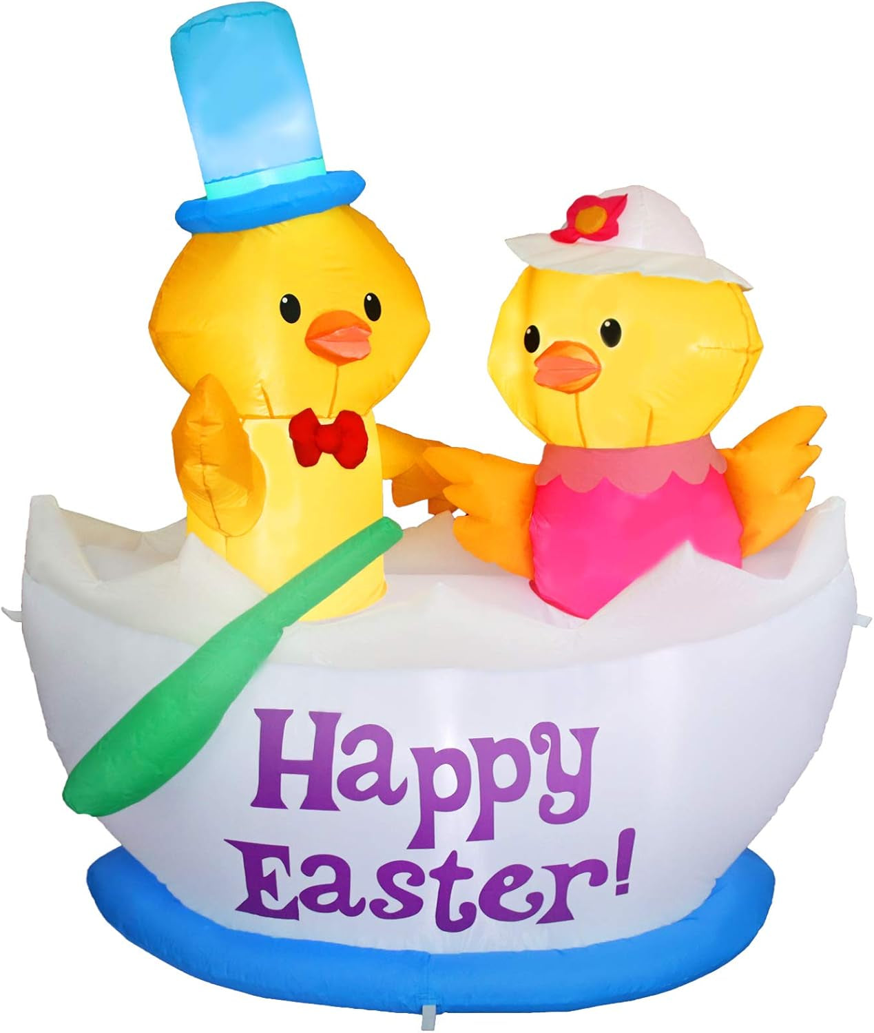 4.92FT Inflatable Easter Decorations Featuring Two Chickens in a Boat with LED Lights for Indoor and Outdoor Holiday Display