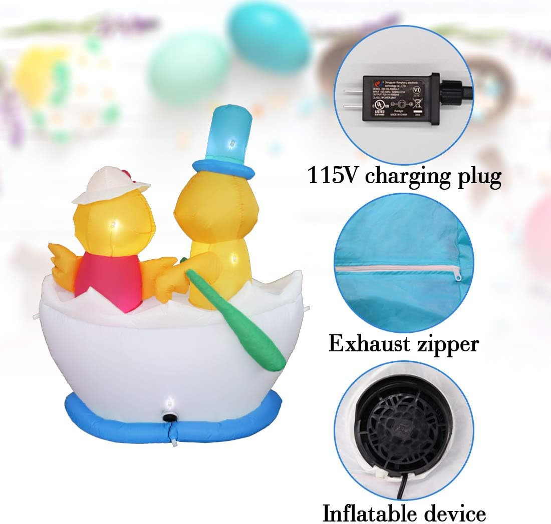 4.92FT Inflatable Easter Decorations Featuring Two Chickens in a Boat with LED Lights for Indoor and Outdoor Holiday Display