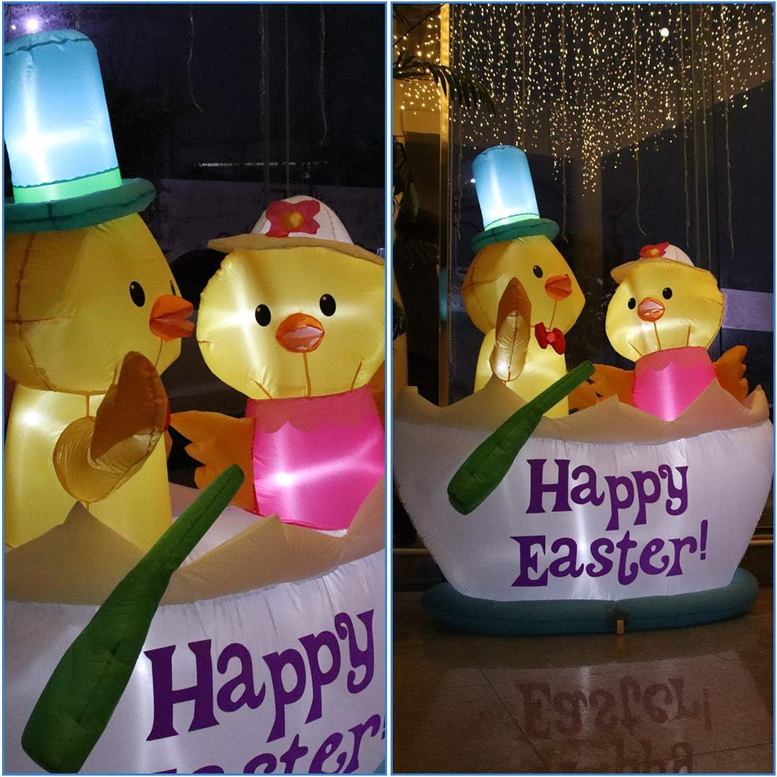 4.92FT Inflatable Easter Decorations Featuring Two Chickens in a Boat with LED Lights for Indoor and Outdoor Holiday Display