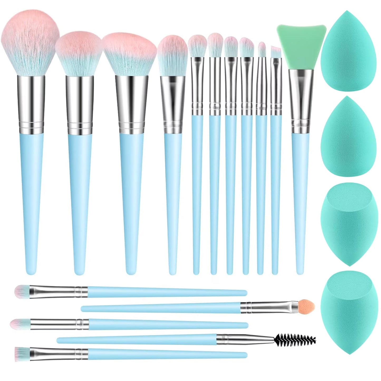 16-Piece Professional Makeup Brush Set with Makeup Sponge - Premium Synthetic Kabuki, Eyebrow, Concealer, and Eye Shadow Brushes (Blue)