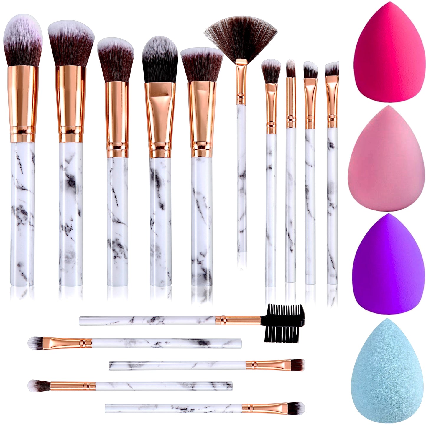 16-Piece Professional Makeup Brush Set with Makeup Sponge - Premium Synthetic Kabuki, Eyebrow, Concealer, and Eye Shadow Brushes (Blue)
