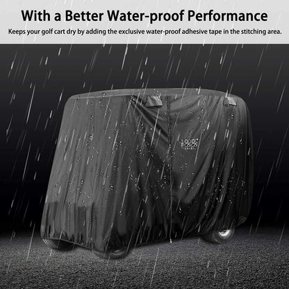 Universal Golf Cart Covers for Yamaha, Club Car, EZGO, Waterproof 2/4 Passenger Heavy Duty Golf Cart Rain Covers with 3 Zipper Doors Extended Roof for Outdoor All-Weather Protection