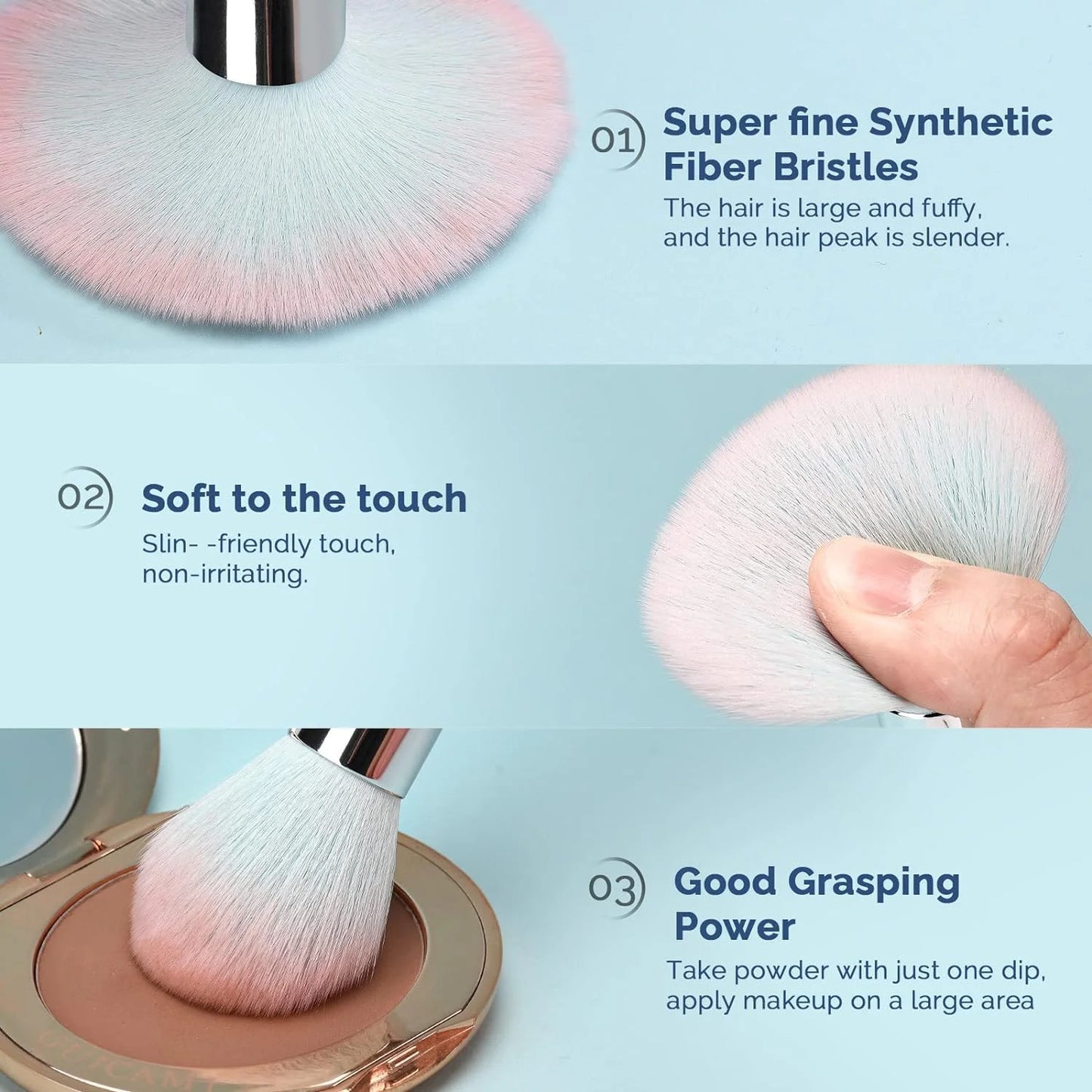 16-Piece Professional Makeup Brush Set with Makeup Sponge - Premium Synthetic Kabuki, Eyebrow, Concealer, and Eye Shadow Brushes (Blue)