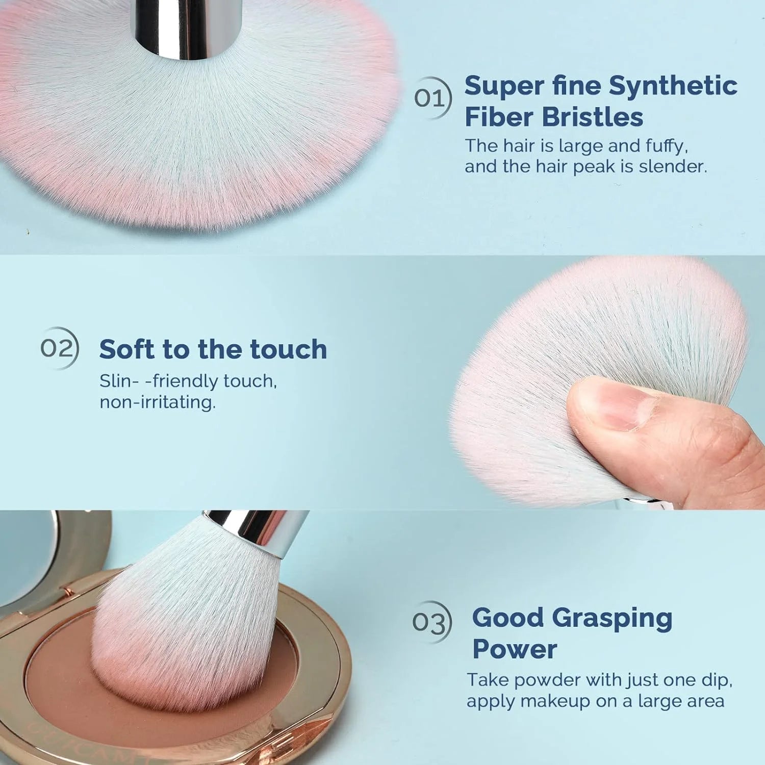 16-Piece Professional Makeup Brush Set with Makeup Sponge - Premium Synthetic Kabuki, Eyebrow, Concealer, and Eye Shadow Brushes (Blue)