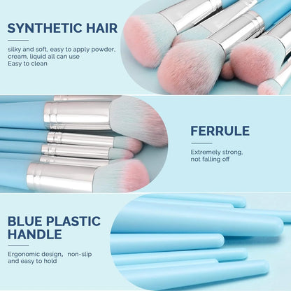 16-Piece Professional Makeup Brush Set with Makeup Sponge - Premium Synthetic Kabuki, Eyebrow, Concealer, and Eye Shadow Brushes (Blue)