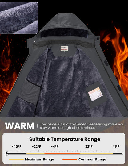 Men'S Waterproof Ski Jacket Warm Winter Coats Windproof Winter Jackets for Men Fleece Lined Windbreaker with Hood